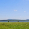 Wudalianchi : On the lake, view on the volcanoes